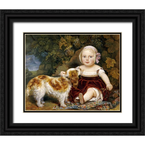 A Young Child With a Spaniel Black Ornate Wood Framed Art Print with Double Matting by Guillot-Saguez, Amila