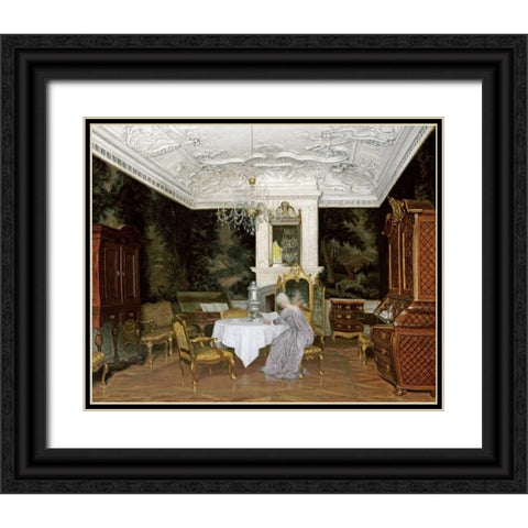 A Lady In An Interior, Fredensborg Black Ornate Wood Framed Art Print with Double Matting by Hansen, Adolf Heinrich Claus