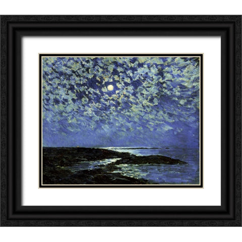 Moonlight, Isle of Shoals Black Ornate Wood Framed Art Print with Double Matting by Hassam, Childe
