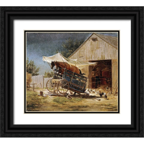 The Hay Thrasher Black Ornate Wood Framed Art Print with Double Matting by Henry, Edward Lamson