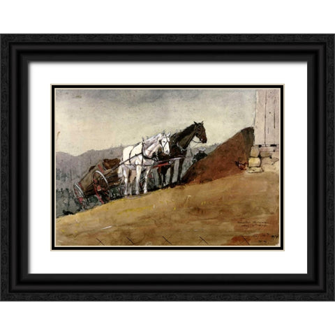 The Hill Top Barn - Houghton Farm Black Ornate Wood Framed Art Print with Double Matting by Homer, Winslow