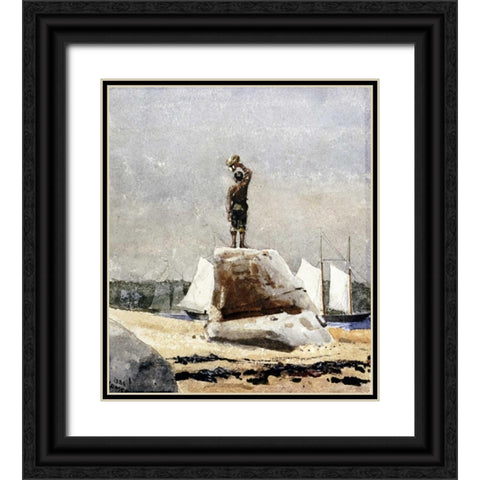 Boy Hailing Schooners Black Ornate Wood Framed Art Print with Double Matting by Homer, Winslow