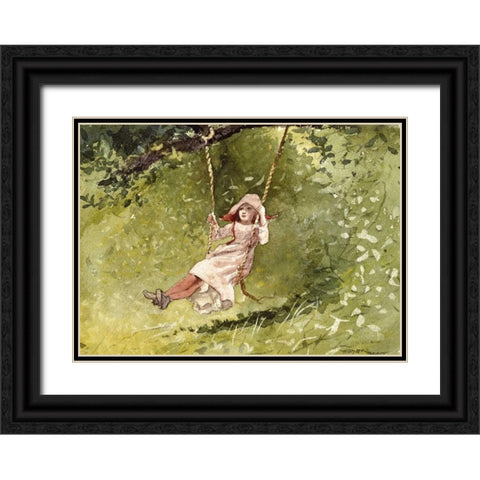Girl on a Swing Black Ornate Wood Framed Art Print with Double Matting by Homer, Winslow