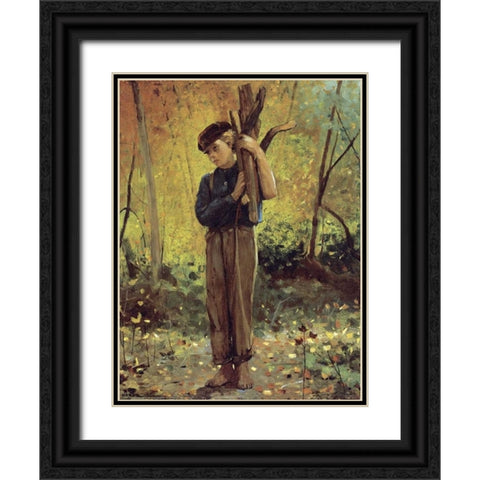 Boy Holding Logs Black Ornate Wood Framed Art Print with Double Matting by Homer, Winslow