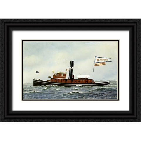 M. Moran Tug Boat Black Ornate Wood Framed Art Print with Double Matting by Jacobsen, Antonio