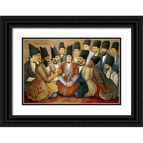 A Young Qajar Prince and His Entourage Black Ornate Wood Framed Art Print with Double Matting by Kashani, Abul Hasan Ghaffari