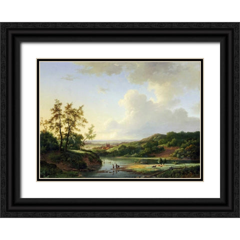 An Extensive Landscape Black Ornate Wood Framed Art Print with Double Matting by Koekkoek, Marinus Adrainus