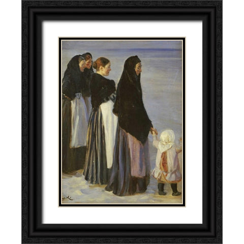 The Departure of The Fishing Fleet Black Ornate Wood Framed Art Print with Double Matting by Kroyer, Peter Severin