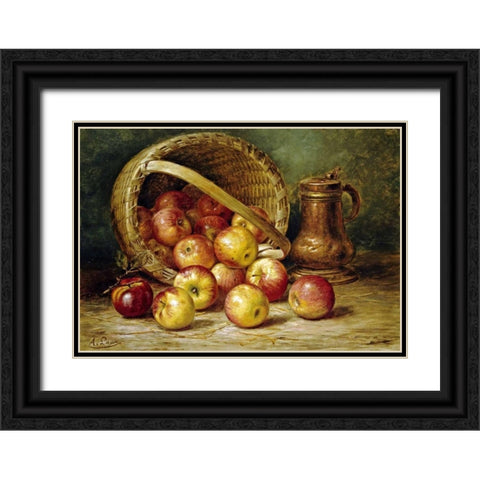 A Basket of Apples Black Ornate Wood Framed Art Print with Double Matting by Laux, August