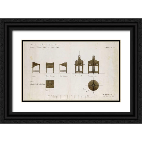 Designs For Writing Desks Black Ornate Wood Framed Art Print with Double Matting by Mackintosh, Charles Rennie