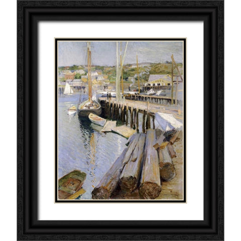 Fish Wharves - Gloucester Black Ornate Wood Framed Art Print with Double Matting by Metcalf, Willard Leory