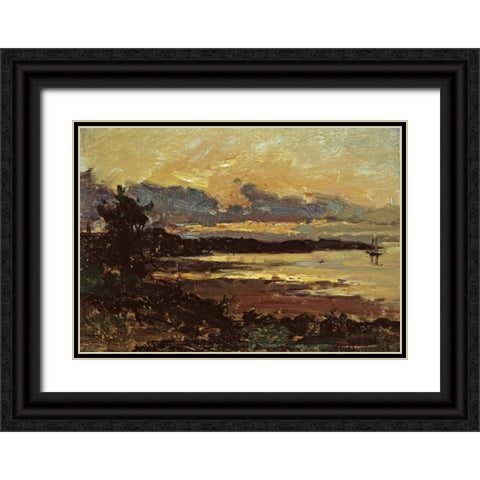 Sunset at Manchester, Massachusetts Black Ornate Wood Framed Art Print with Double Matting by Metcalf, Willard Leory