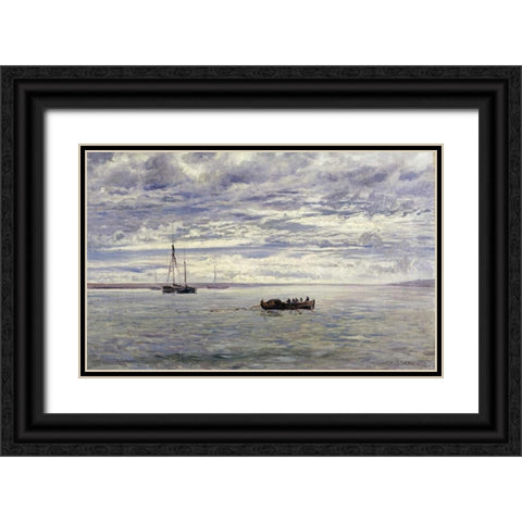 Chesil Beach, Rain Clearing Off Black Ornate Wood Framed Art Print with Double Matting by Moore, Henry