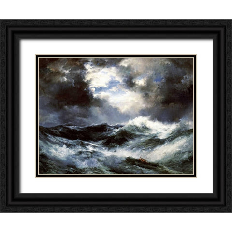 Moonlit Shipwreck at Sea Black Ornate Wood Framed Art Print with Double Matting by Moran, Thomas