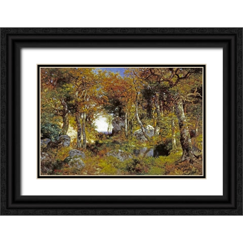 The Woodland Pool Black Ornate Wood Framed Art Print with Double Matting by Moran, Thomas