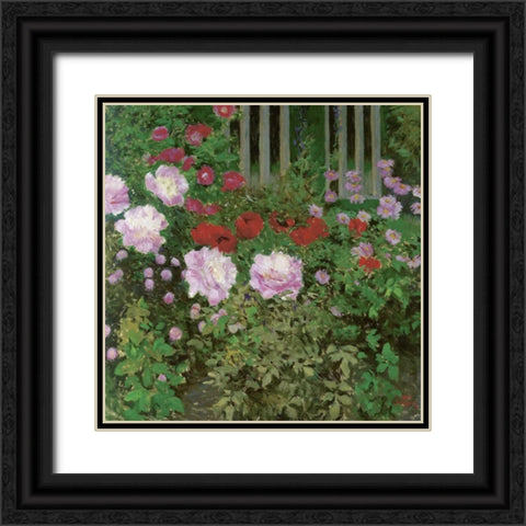 Flowers and Garden Fence Black Ornate Wood Framed Art Print with Double Matting by Moser, Koloman