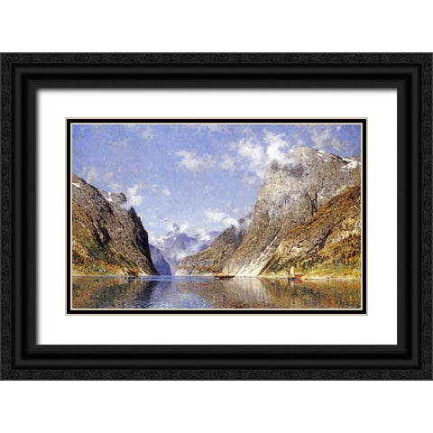 A Norwegian Fjord Black Ornate Wood Framed Art Print with Double Matting by Normann, Adelsteen