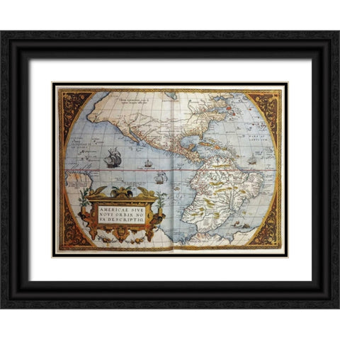 Map of America From Theatrum Orbis Terrarum Black Ornate Wood Framed Art Print with Double Matting by Ortelius, Abraham