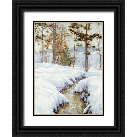 Snowladen Brook Black Ornate Wood Framed Art Print with Double Matting by Palmer, Walter Launt
