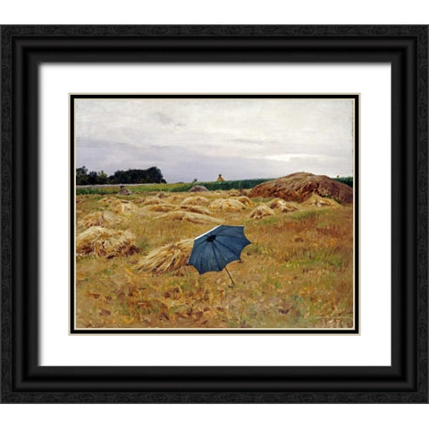 The Blue Umbrella Black Ornate Wood Framed Art Print with Double Matting by Pearce, Charles Sprague