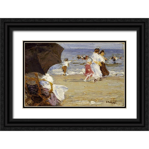 The Beach Umbrella Black Ornate Wood Framed Art Print with Double Matting by Potthast, Edward Henry