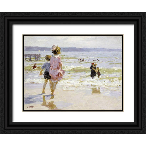 At The Seashore Black Ornate Wood Framed Art Print with Double Matting by Potthast, Edward Henry