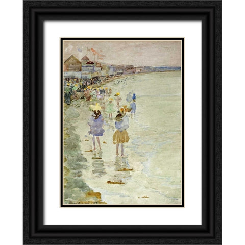 Crescent Beach Black Ornate Wood Framed Art Print with Double Matting by Prendergast, Maurice Brazil