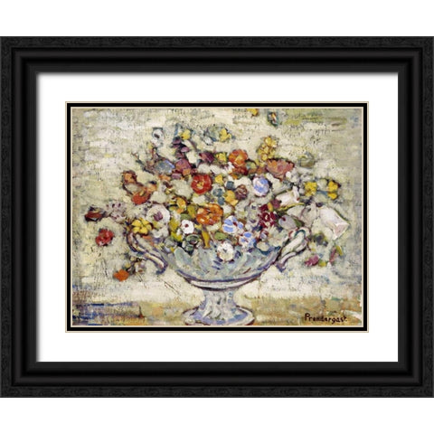 Floral Still Life Black Ornate Wood Framed Art Print with Double Matting by Prendergast, Maurice Brazil