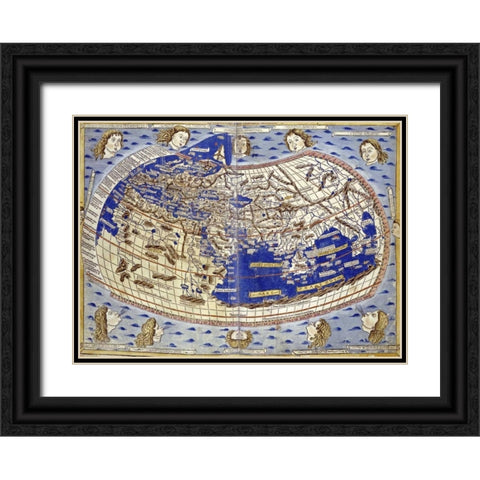 Cosmographia Black Ornate Wood Framed Art Print with Double Matting by Ptolemaeus, Claudius