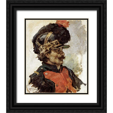 A French Soldier Black Ornate Wood Framed Art Print with Double Matting by Repin, Elia Efimovich