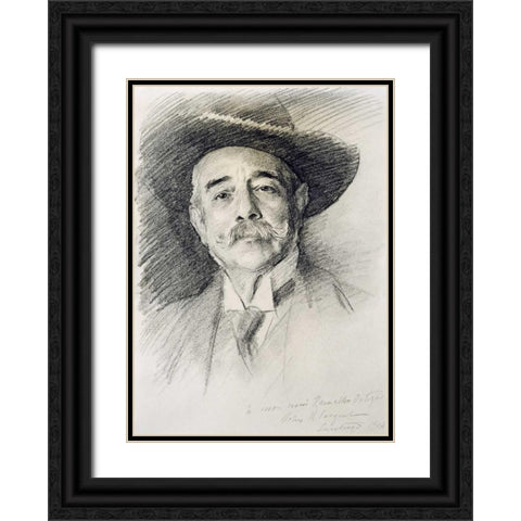 Portrait of Ramacho Ortigao Black Ornate Wood Framed Art Print with Double Matting by Sargent, John Singer