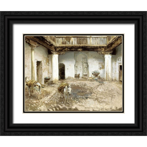 Moorish Courtyard Black Ornate Wood Framed Art Print with Double Matting by Sargent, John Singer
