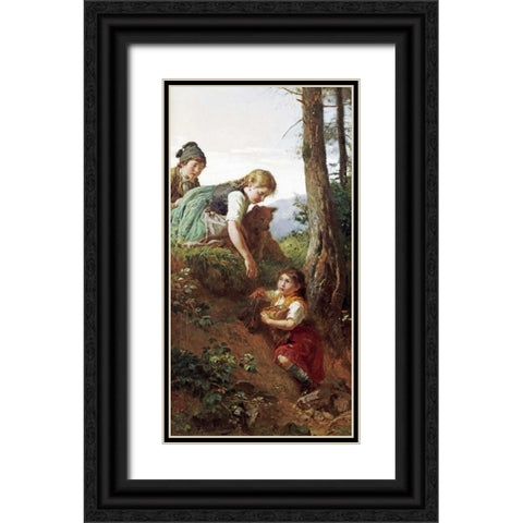 Children Picking Berries Black Ornate Wood Framed Art Print with Double Matting by Schlesinger, Felix