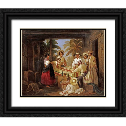 Spanish Card Games Black Ornate Wood Framed Art Print with Double Matting by Serrano, Manuel