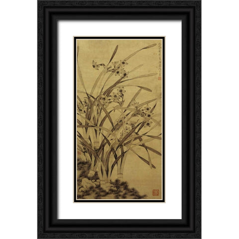 Narcissus Black Ornate Wood Framed Art Print with Double Matting by Shouzhen, Ma