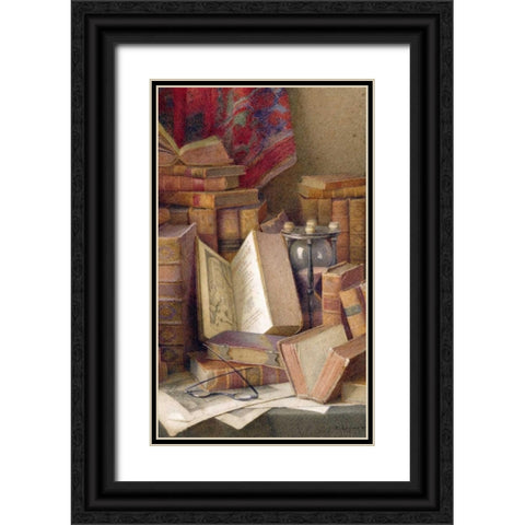 Old Books To Read Black Ornate Wood Framed Art Print with Double Matting by Spencer, Frederick