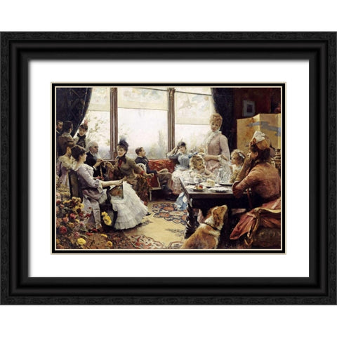 Five Oclock Tea Black Ornate Wood Framed Art Print with Double Matting by Stewart, Julius Leblanc