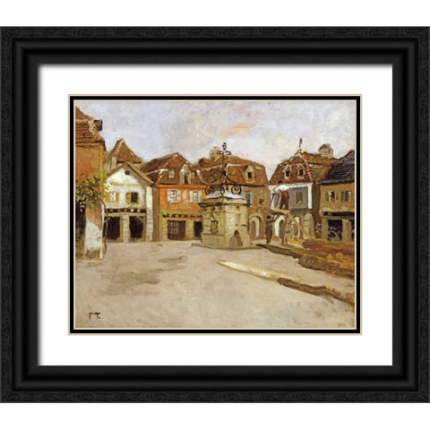 A Town Square Black Ornate Wood Framed Art Print with Double Matting by Thaulow, Fritz
