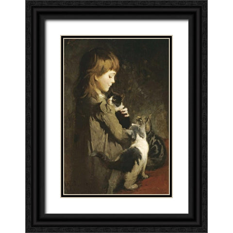 The Favorite Kitten Black Ornate Wood Framed Art Print with Double Matting by Thayer, Abbott Handerson