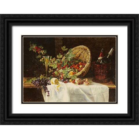 Cherries and Gooseberries In a Basket Black Ornate Wood Framed Art Print with Double Matting by Trefftz, Gertrud