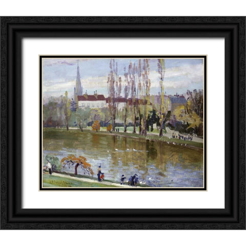 Parc Montsouris, Paris Black Ornate Wood Framed Art Print with Double Matting by Twachtman, John Henry