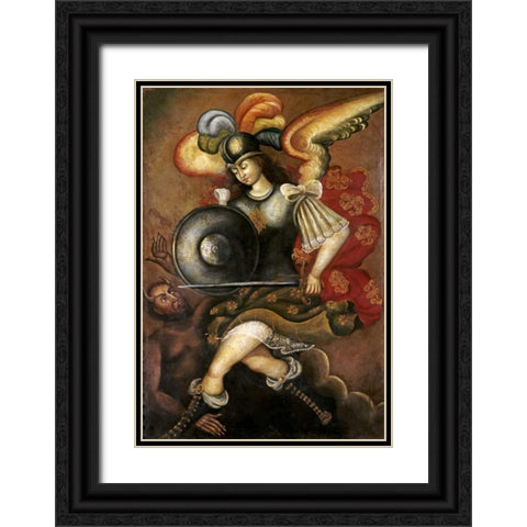 El Arcangel San Miguel Black Ornate Wood Framed Art Print with Double Matting by Unknown