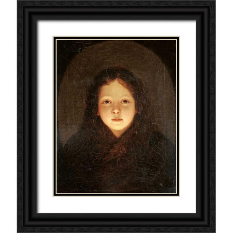 A Girl, Head and Shoulders Black Ornate Wood Framed Art Print with Double Matting by Van Schendel, Petrus