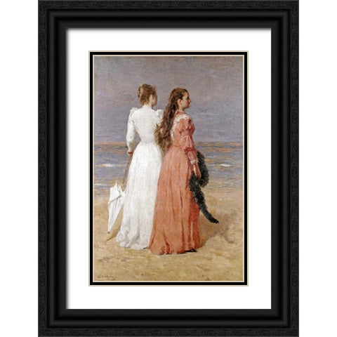 Elegant Women on a Beach Black Ornate Wood Framed Art Print with Double Matting by Verheyden, Isidore
