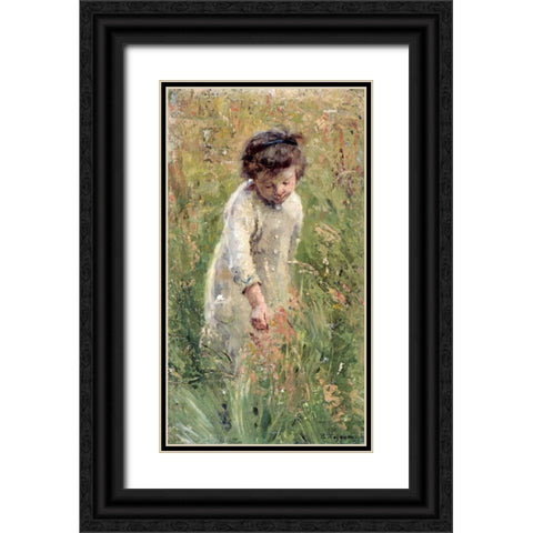 Picking Flowers Black Ornate Wood Framed Art Print with Double Matting by Wegmann, Bertha
