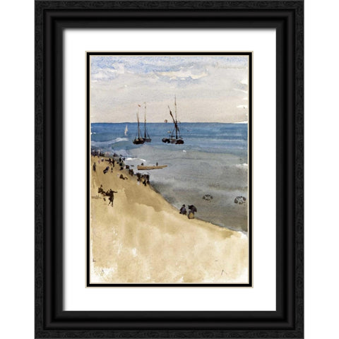 Green and Silver - The Bright Sea, Dieppe Black Ornate Wood Framed Art Print with Double Matting by Whistler, James McNeill