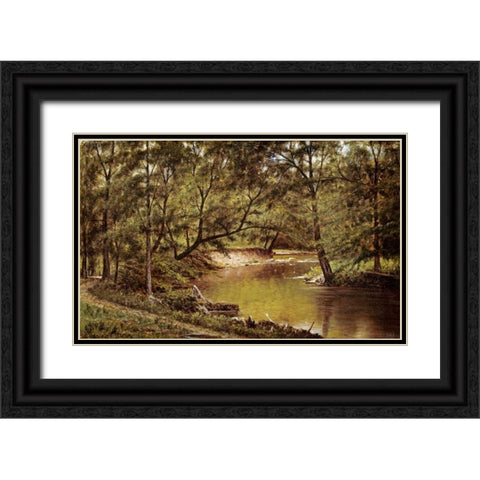 Woodland Interior Black Ornate Wood Framed Art Print with Double Matting by Whittredge, Thomas Worthington