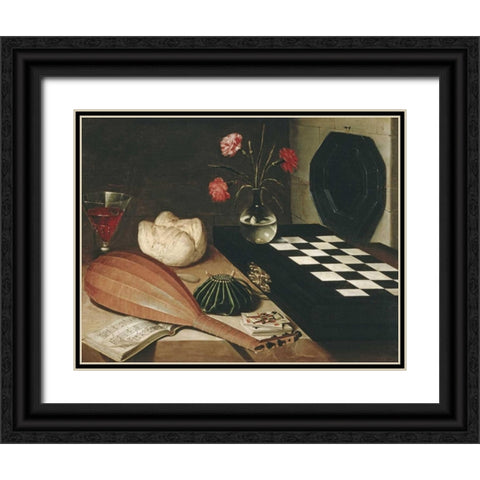 Still Life with a Chess-Board Black Ornate Wood Framed Art Print with Double Matting by Baugin, Lubin