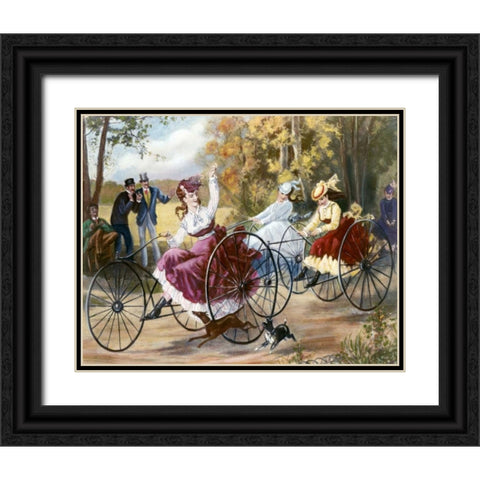 Tricyclists In The Park Black Ornate Wood Framed Art Print with Double Matting by Bell, Henry
