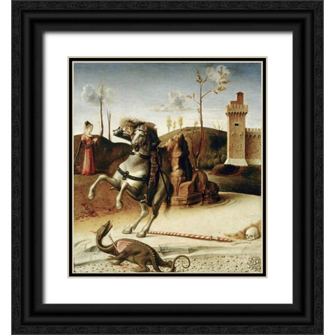 Saint George  from The Pala Pesaro Black Ornate Wood Framed Art Print with Double Matting by Bellini, Giovanni